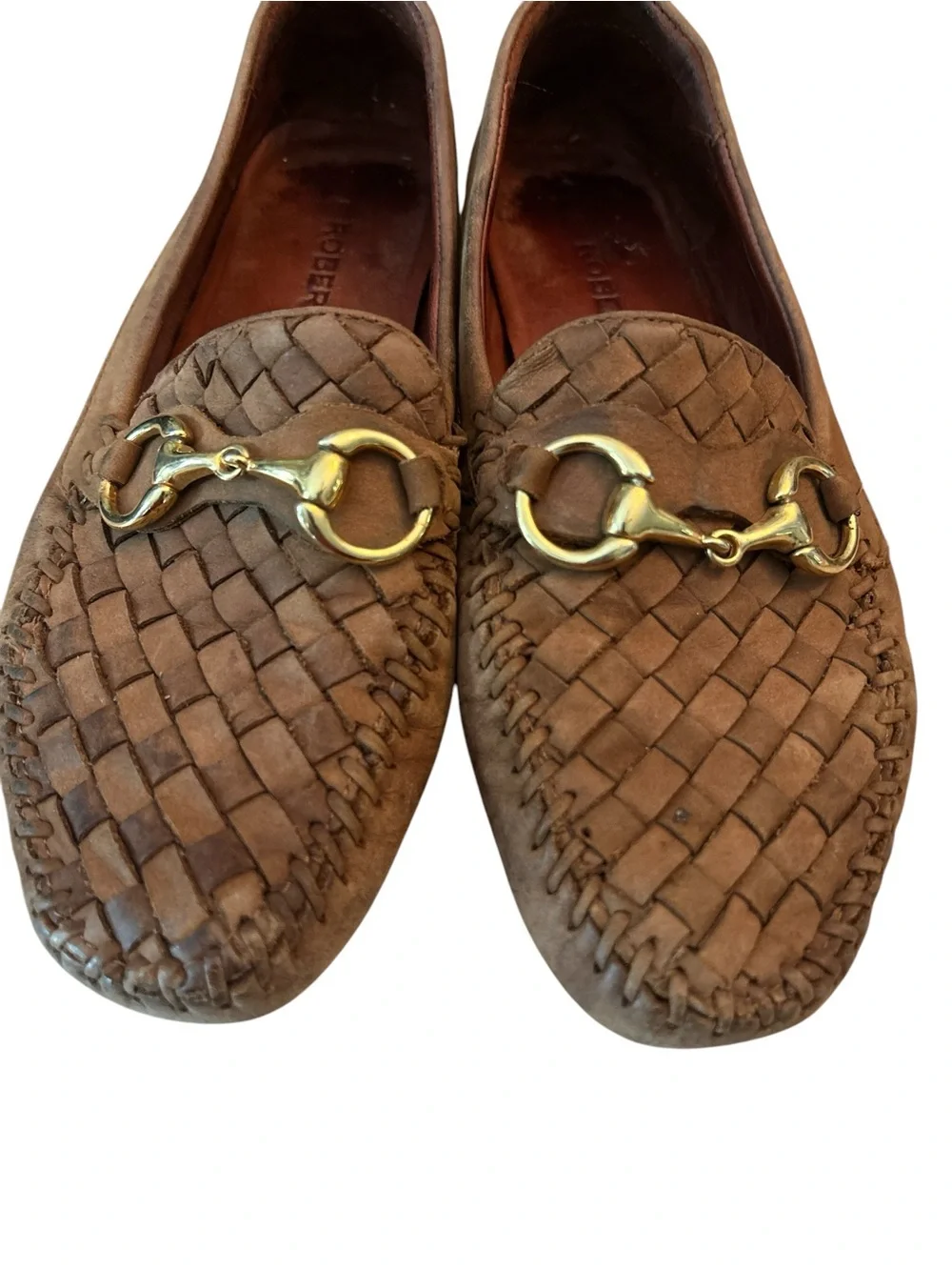 Robert Zur Perlata Brown Caramel Woven Leather Horsebit Driving Loafer - Size 7